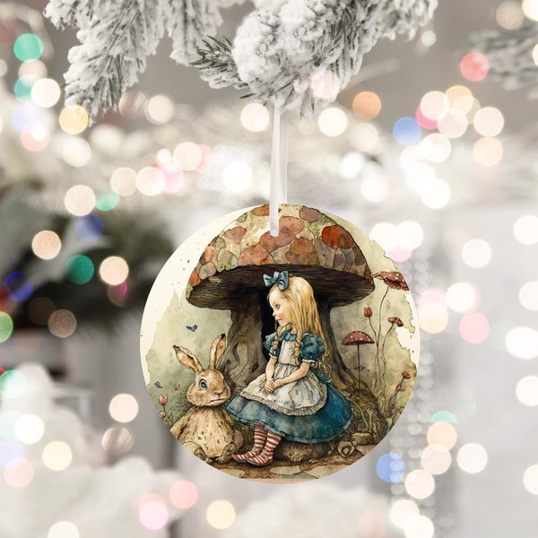 Alice in Wonderland and Rabbit Ornament Sublimation Design | Fantasy Girls Christmas Ornament PNG | Childs Ornament Instant Download | DIY