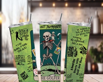 Golf Tarot Card Tumbler Wrap Funny Father Day Gift, Golf Saying Skeleton Macabre Art Summer Skinny And Tapered Tumbler 20oz Wrap Golfing Fan