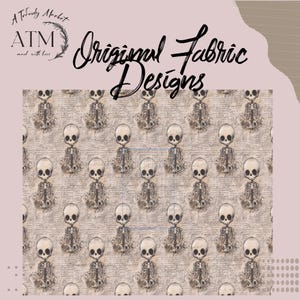 Spooky Cute Skeleton Fabric Gothic Repeat Pattern, Memento Mori Fabric By the Yard for Fall Halloween Dark Academia Cottagecore Living
