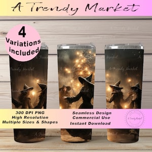 Witch Christmas Tumbler Wrap: Seamless PNG Sublimation Design (Digital Download)