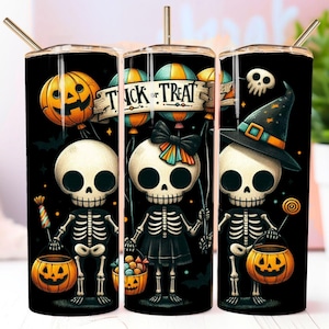 Spooky Cute Skeleton Tumbler wrap, Halloween Digital Download for 20oz skinny Tumbler, Dark Witchy Sublimation Tumbler PNG, Cute Gothic PNG