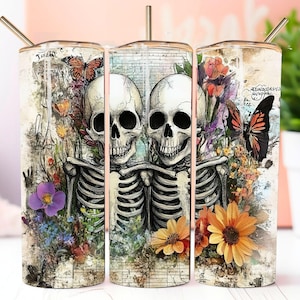 Skelett Tumbler Wrap, Gothic Friends Sublimeringsdesigner, Gothic Tumbler Wrap Digital Nedladdning Slim 20oz, Dark Academia