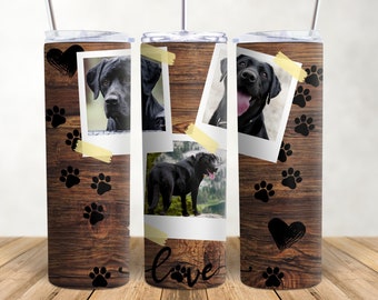 Woodgrain Pet Photo Tumbler Wrap: 20 Oz Skinny Design (Commercial Use PNG Digital Download)