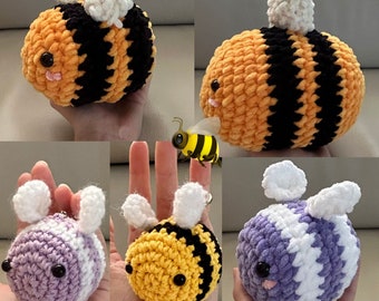 Crochet bees plushies handmade normal bee lavender bee mini keychain regular sized and jumbo!