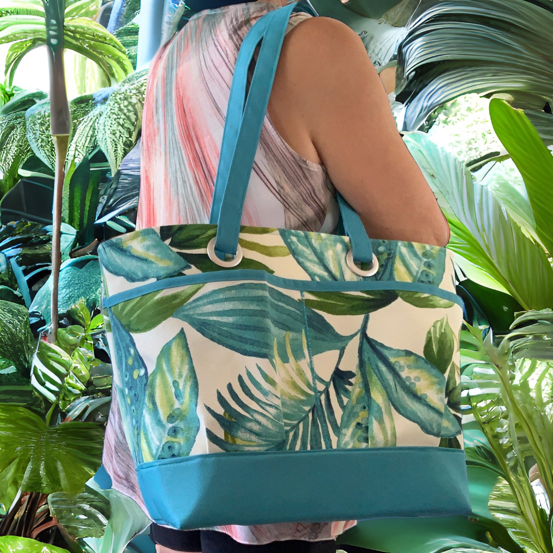 Large Turquoise Tote Bag Stand Alone Beach Bag Overnight - Etsy