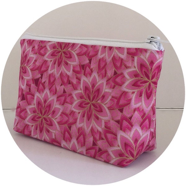 zipper pouch, pink, floral, makeup bag, toiletry bag, travel bag, cosmetics bag, gift for women,