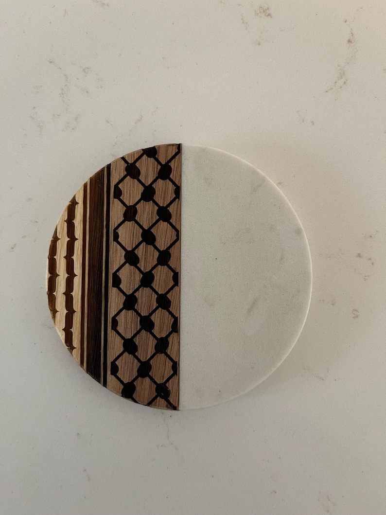Tatreez and Kuffiyeh Design Marble and Wood Coasters Palestinian Decor ...