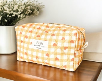 Muslin Cotton Makeup Bag Quilted Toiletry Bag Muslin Cosmetic Bag Bridesmaid Honor Gift Women Travel Bag Snack Bag Pouch Bag