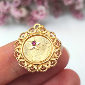18k Gold French Etoile d'Amour Ruby Pendant: Vintage Love Talisman. Gift for Loved One