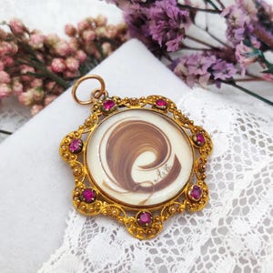 14k Gold Antique French Locket with Rubies. Victorian Era, 19th Century. Hair/Photo Memory Holder. Sentimental Keepsake, Rare Romantic Jewel