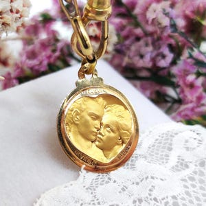 18k Gold Antique French Love Medal. Émile Monier. &quot;Le Cœur ne Vieillit Jamais&quot;, Heart Lovers Pendant, Love Talisman, Meaningful Gift for Him