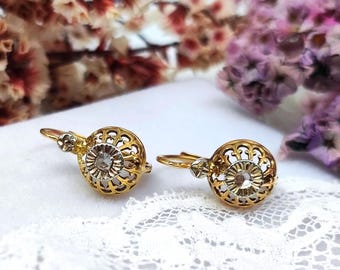 Antique French 18K Gold Dormeuse Earrings: Rose-Cut Diamond Belle Époque Bridal Jewelry