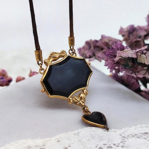 18k Gold Antique French Pendant: Hairwork Cord & Enamel. 19th century, Victorian Era Love Token