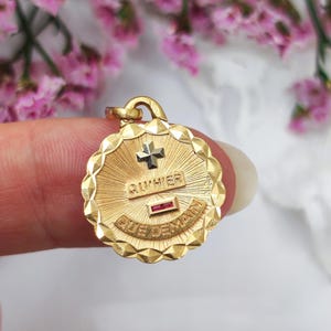 18k Gold Antique French Pendant, Rubies. Love Confession,Augis Love Medal "Love You More than Yesterday,Less than Tomorrow", Meaningful Gift