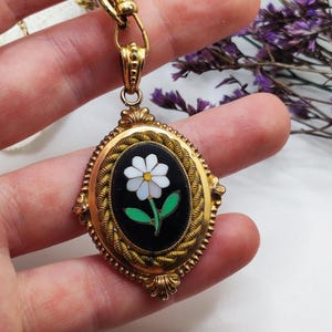 Victorian Antique Pietra Dura Locket. 19th Century Grand Tour Jewelry, Floral Inlay, Sentimental Keepsake, Photo Holder, Love Token
