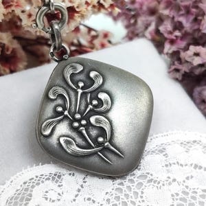 Antique French Silver Mistletoe Locket: Art Nouveau Photo Pendant, Poetic Symbolic Love Token