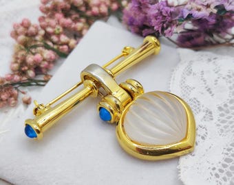 Vintage LALIQUE Gold Tone Frosted Carved Art Glass Infant Angel