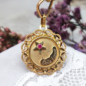 18k Gold Vintage French Etoile d'Amour Pendant. Star of Love. Love Talisman, Ruby Star, Sentimental Jewelry, Meaningful Gift for Loved One