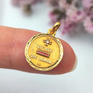 18k Gold Augis Love Medal Pendant: Ruby, Diamond, French Poetic Jewelry