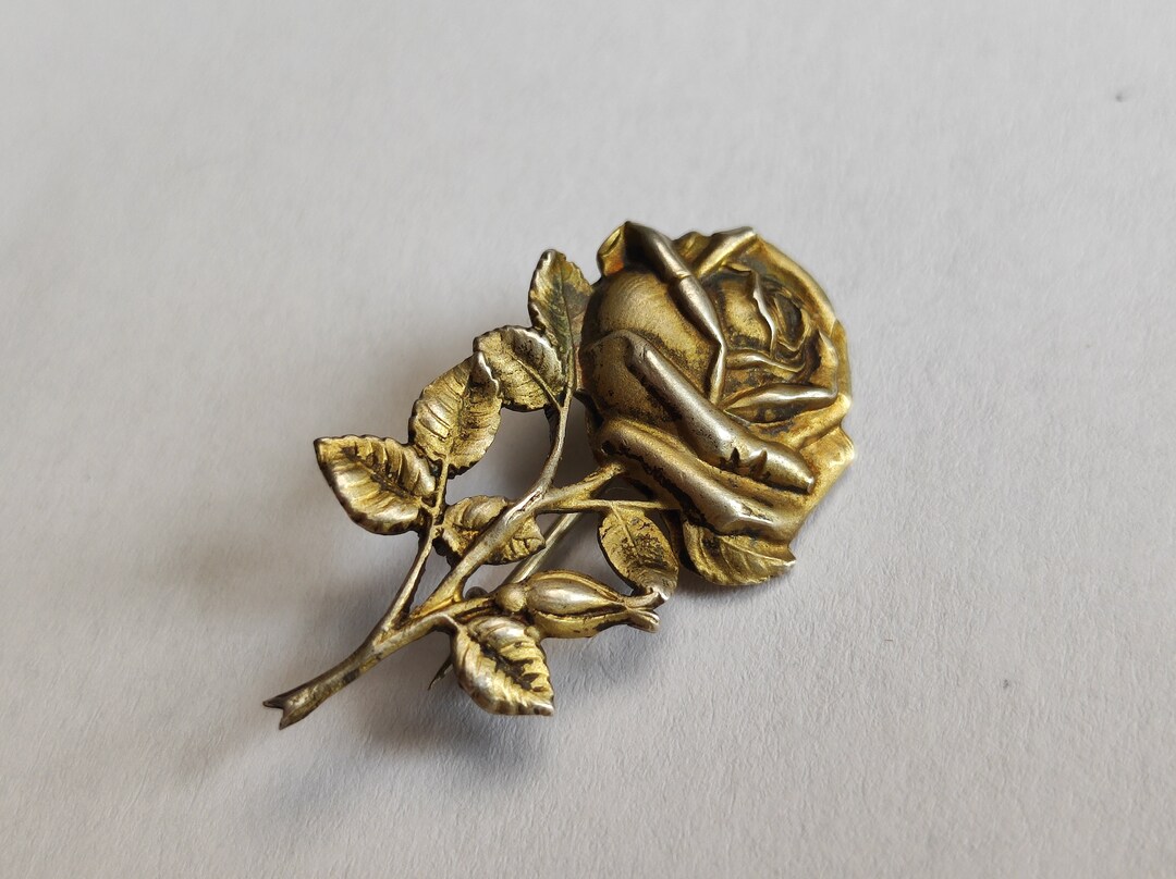 Broche Celtique Antique En Argent Plaqué Or Avec Cristal - Poinçonnée - Occasion Bel état