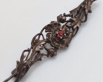 Broche Ancienne Rare Art Nouveau En Argent - Rose Et Feuilles, France Début XXe