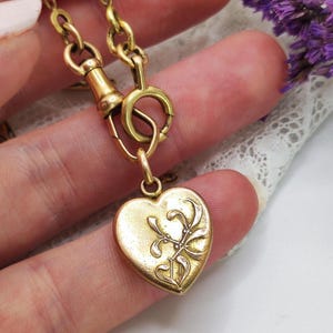Gold Filled Heart Pendant. Mistletoe Motif, France, Art Nouveau, Maison Savard,1900-1915. Love Talisman, Declaration of Love, Gift for Bride