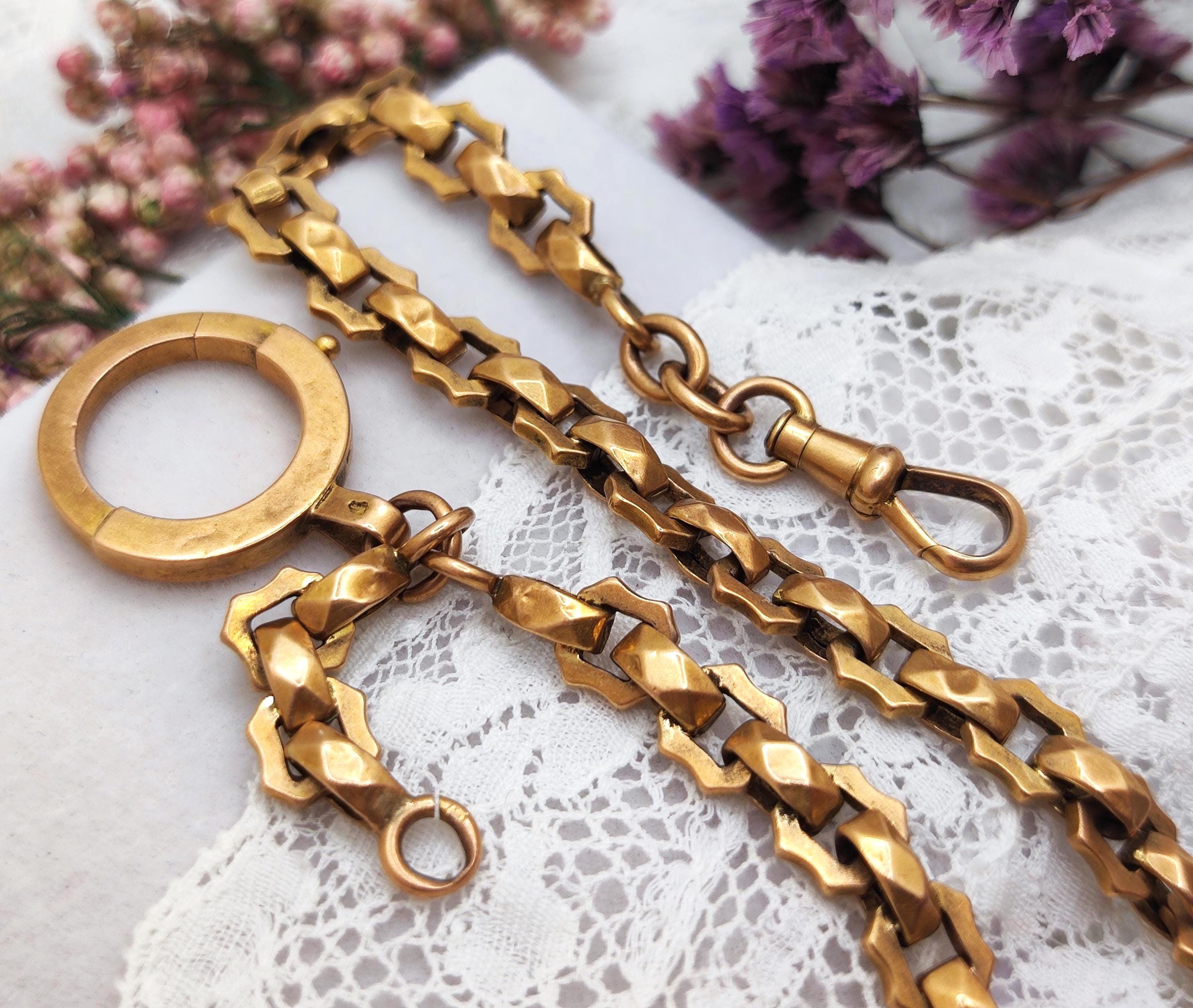18k Rose Gold Antique French Bracelet, Rare, 9.8g. Watch Chain Clasp, Drop Loop,c.1880-1900. Vintage Wedding, Meaningful Gift for Him or Her