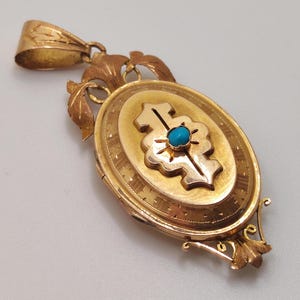 1870-1890 18k Gold Locket, France. Victorian Style, Natural Turquoise. Two Hallmarks,Maker's Mark. Photo Holder, Love Talisman, Gift for Him