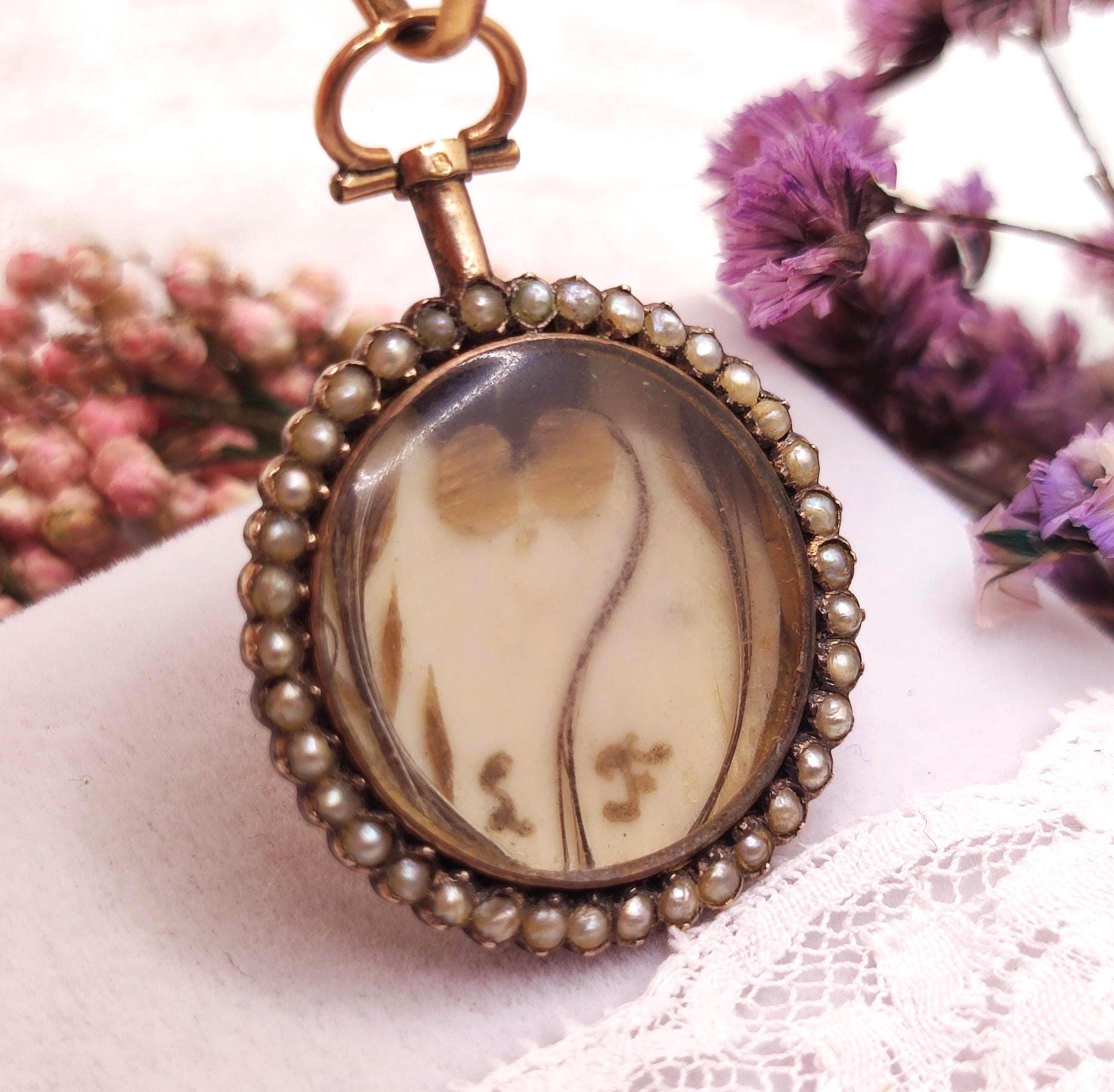 18k Gold Antique French Locket, Rare. Pansy Hair Miniature, Pearls. Napoleonic Era Keepsake, 1809–1819. Sentimental Jewelry, Meaningful Gift
