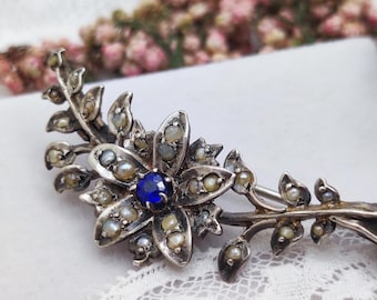 Antique French Silver Flower Brooch: Art Nouveau Pearl Pin, Belle Époque Jewelry, 1880–1910