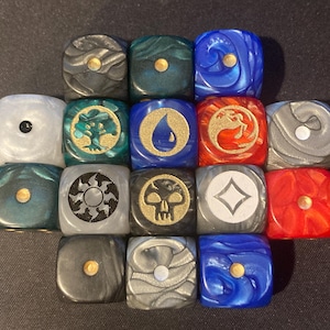 MTG Mana Symbol Dice Set | MTG Inspired Dice | Etched Engraved Acrylic | Magic Mana Counter Accessories | MTG life Counter Damage Counter