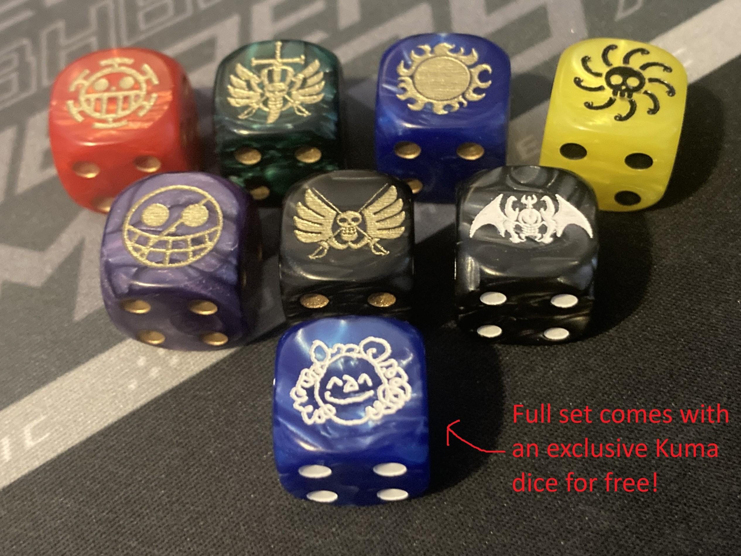 One Piece Warlords Dice Set (8pc) | Engraved Jolly Roger Dice