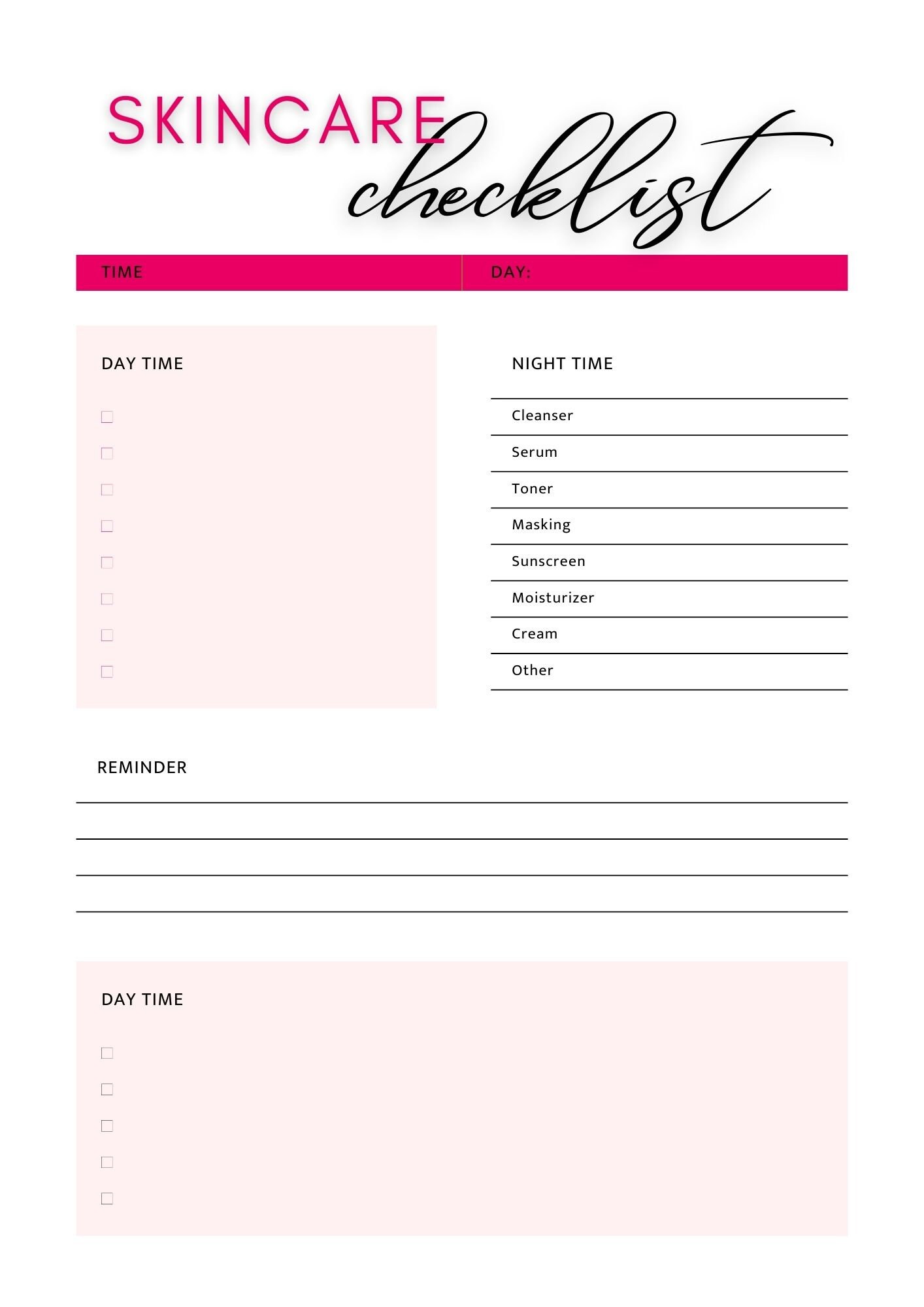 Beauty Skincare Checklist Template - Etsy