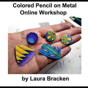 Online Workshop for Colored Pencil on Metal Earrings by Laura Bracken image 1