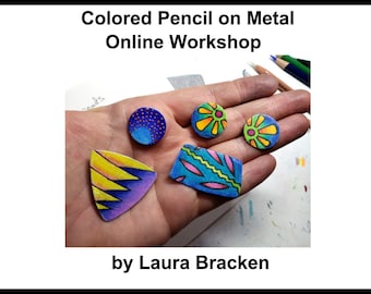 Online Workshop for Colored Pencil on Metal Earrings by Laura Bracken