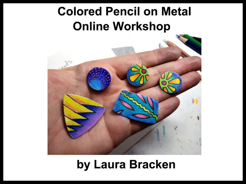 Online Workshop for Colored Pencil on Metal Earrings by Laura Bracken image 1