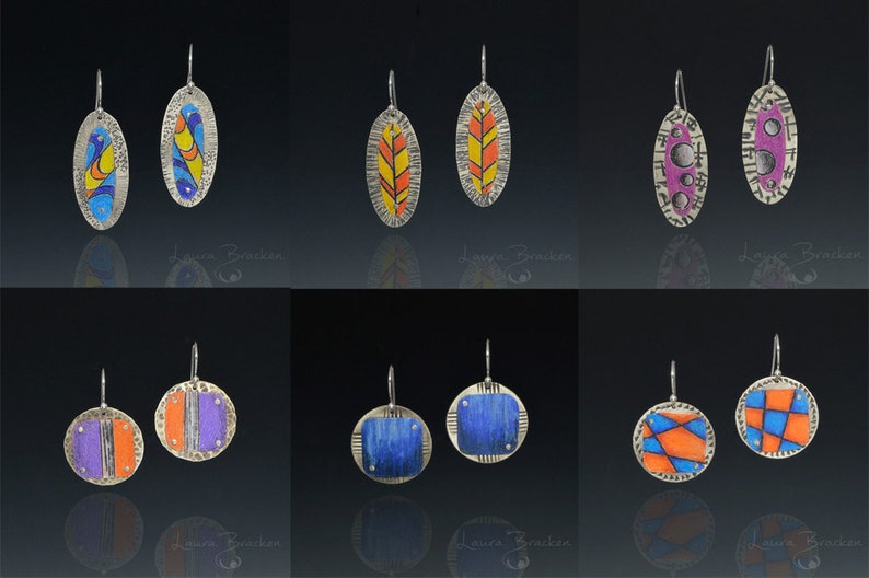 Online Workshop for Colored Pencil on Metal Earrings by Laura Bracken image 3