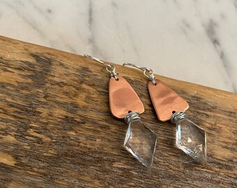 Earrings - Imperial Topaz Sterling Silver and Copper Dangle Earrings / November Birthday Birthstone / Mixed Metal Gemstone Earrings