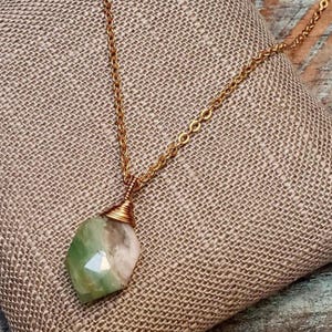 NECKLACE -14K Gold-Filled Blue Green Peruvian Opal Geometric Shaped Pendant / Wire Wrapped Gemstone and Chain Necklace / October Birthday