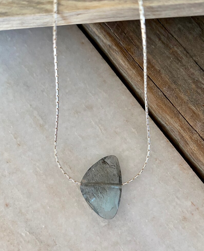 NECKLACE Fine Moss Aquamarine Gemstone and Delicate Sterling Silver or Gold Chain Necklace March Birthday March Birthstone