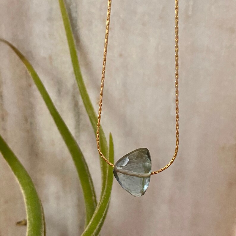 NECKLACE Fine Moss Aquamarine Gemstone and Delicate Sterling Silver or Gold Chain Necklace March Birthday March Birthstone