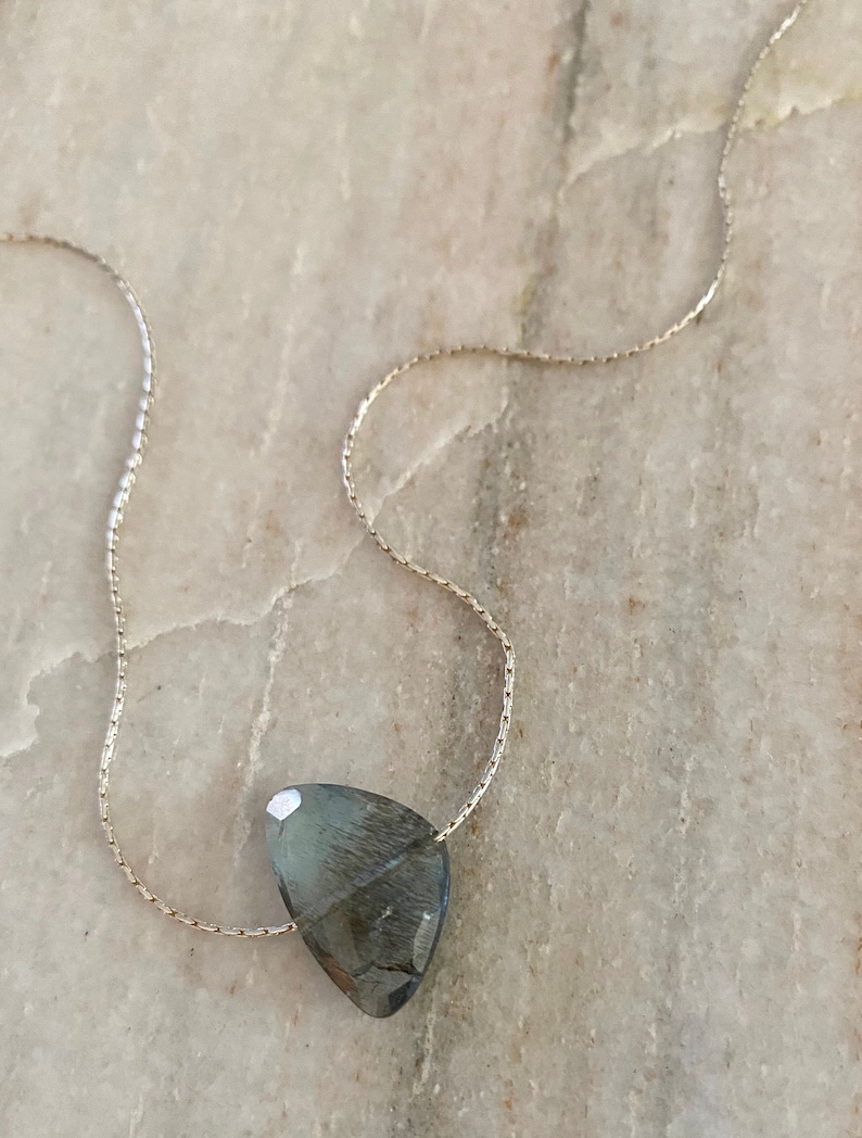 NECKLACE Fine Moss Aquamarine Gemstone and Delicate Sterling Silver or Gold Chain Necklace March Birthday March Birthstone