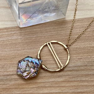 NECKLACE - Abalone / Mother of Pearl / Shell and Gold Filled Circle Pendant Necklace / Gold Pendant Necklace