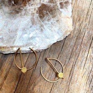 Earrings - 14K Gold-Filled Hammered Bar and Circle Ear Jackets / Double Front and Back Earrings / Pull Through Post Stud