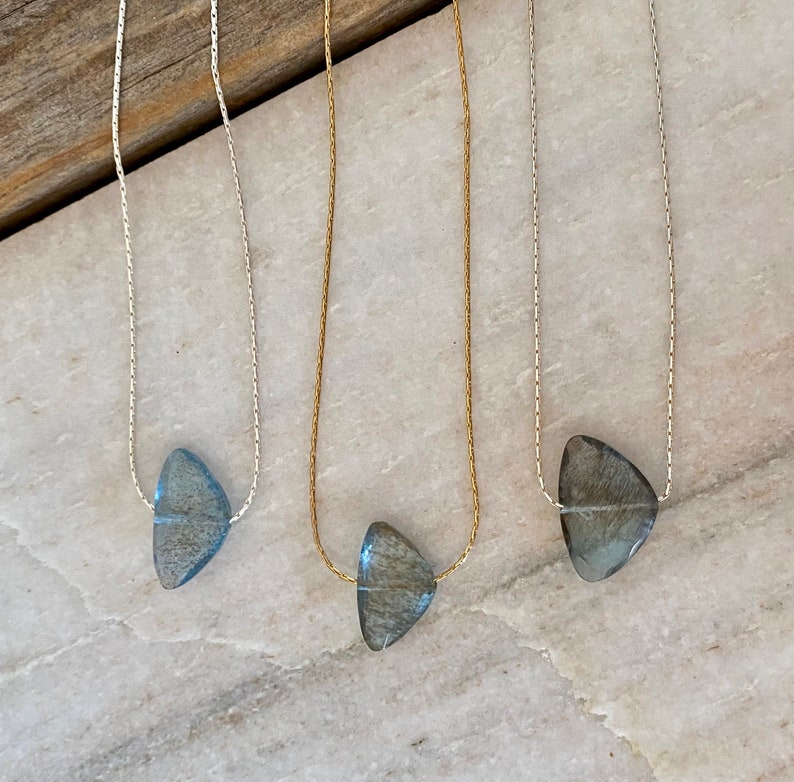 NECKLACE Fine Moss Aquamarine Gemstone and Delicate Sterling Silver or Gold Chain Necklace March Birthday March Birthstone