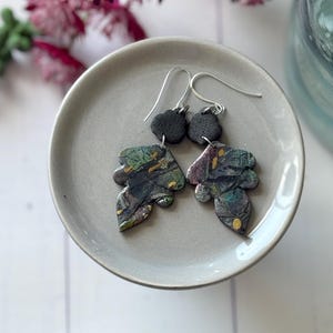 Gray Iridescent Labradorite &quot;Inspired&quot; Leaf Shaped Polymer Clay Statement Earrings