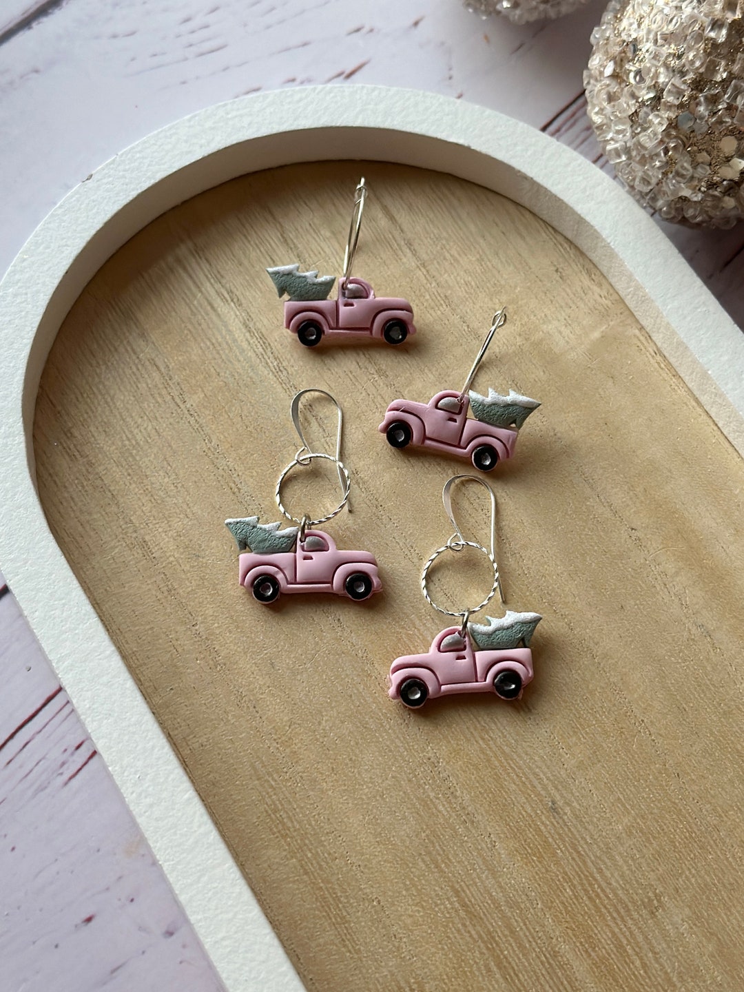 Pink Vintage Truck Hauling Christmas Tree Polymer Clay Etsy