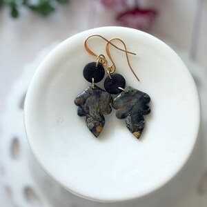 Gray Iridescent Labradorite &quot;Inspired&quot; Leaf Shaped Polymer Clay Statement Earrings