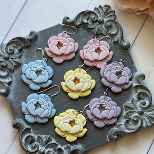 Pastel Pink, Lavender, Yellow or Blue Rose Polymer Clay Statement Earrings