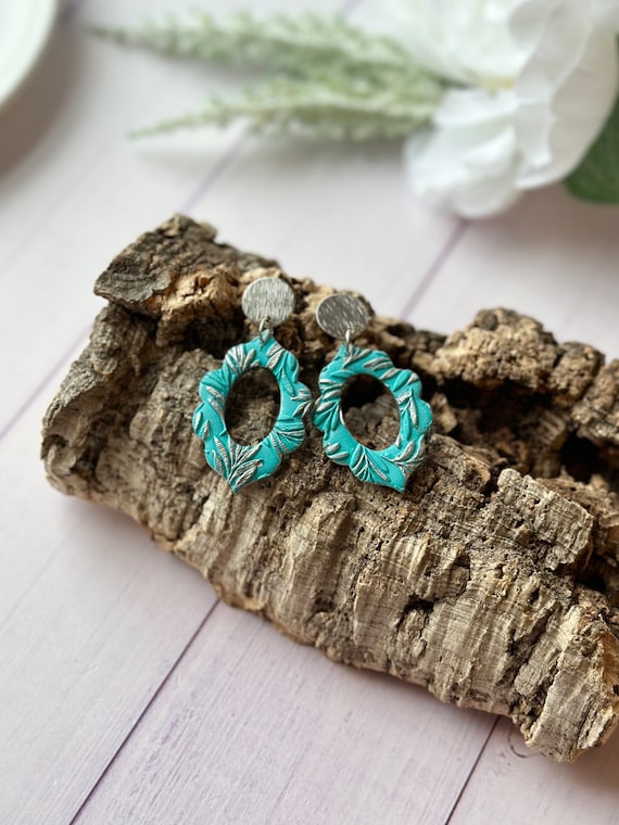 Bright Teal Sandi Clay Earring/Handmade Jewelry/Accessories /Fimo /Polymer  Clay Earrings / Boho Earring/Statement Earring / Gift for Her
